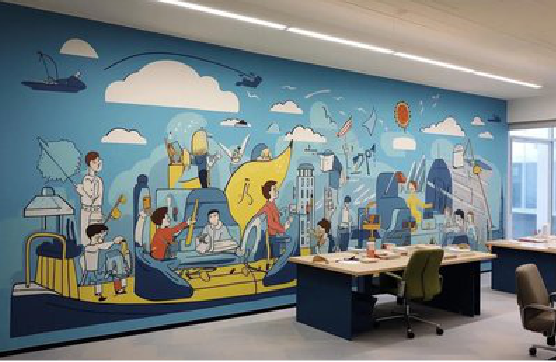 勉县办公室墙绘的特点。
